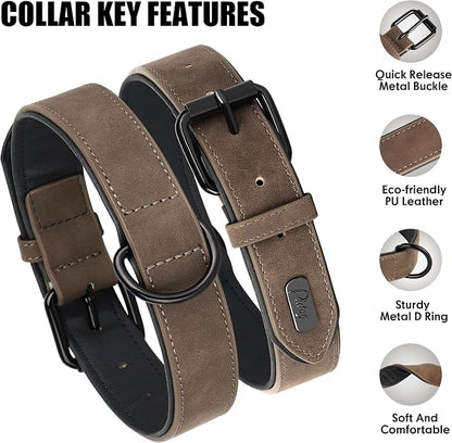 Didog Soft Padded PU Leather Dog Collar, Breathable and Adjustable Dog Collars for Medium Dogs, Comfortable for Daily Walk, Brown, L Fit Neck 14-18"(22-44 lbs)