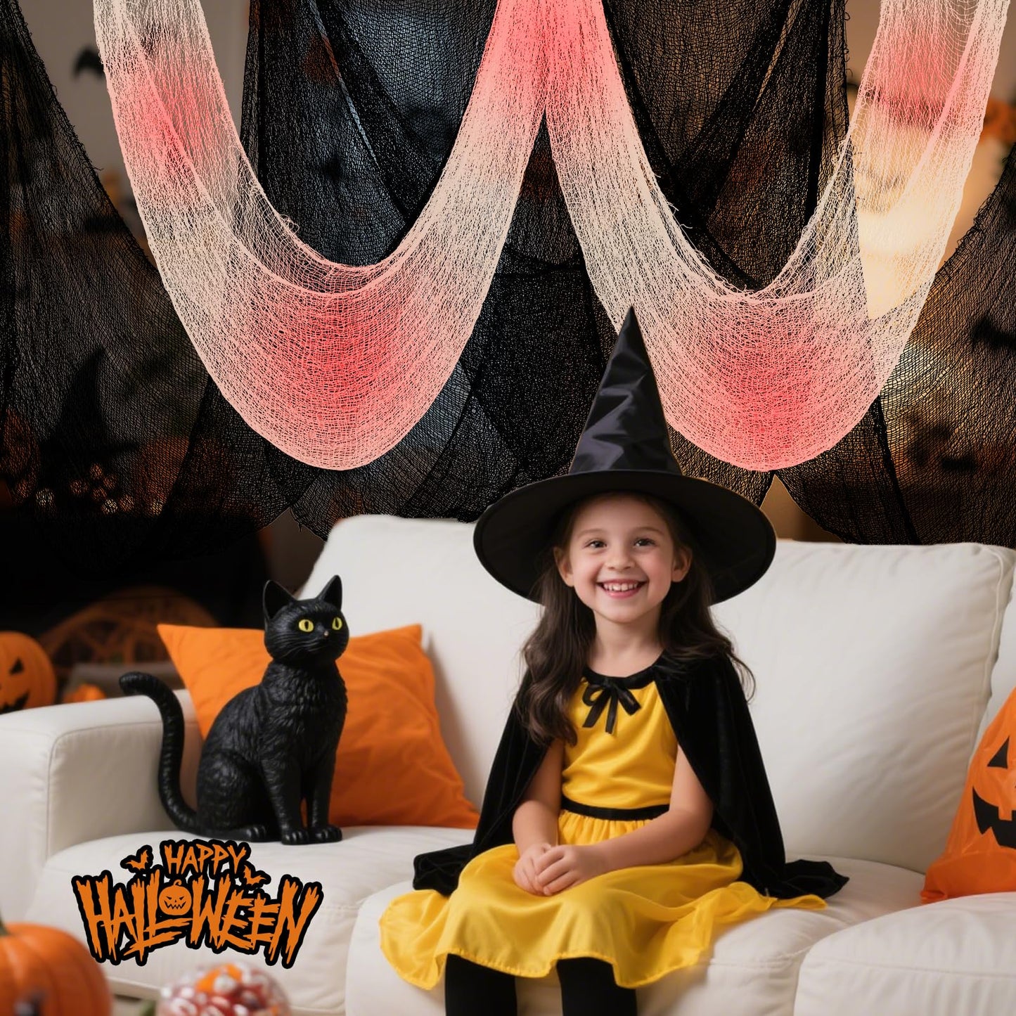 Yeomant 6Pcs Halloween Creepy Cloth 30×72inch, Scary Halloween Fabric Gauze, 2Pcs Blood 4Pcs Black Creepy Cloth for Yard, Doorway, Haunted House Party