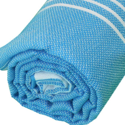 Bersuse Towels Anatolia XL Beach Blanket Throw Blanket Turkish Towel 100% Cotton Extra-Large Quick-Dry Lightweight Premium Peshtemal Towel - 61x82 Inches, Ocean Blue