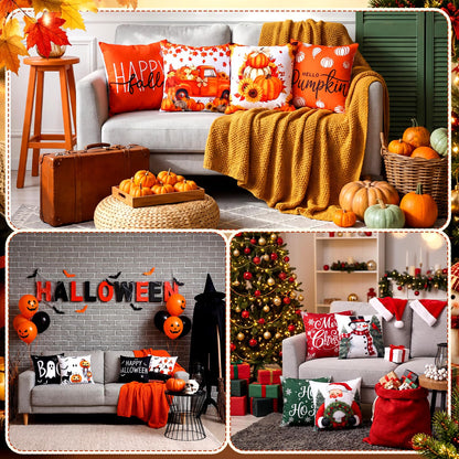 Lumina Garden 12 Pcs Fall Pillow Covers 18 x 18 Inch Holiday Throw Pillow Covers Pumpkin Cushion Case Pillowcase for Indoor Outdoor Farmhouse