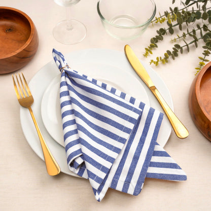 Blue Needles Set of 12 Striped Cloth Napkins 100% Cotton Dinner Table Napkins 18x18 inches, Soft, Reusable, Absorbent & Washable, Ideal for Spring Summer Easter Events & Everyday Use - Blue and White