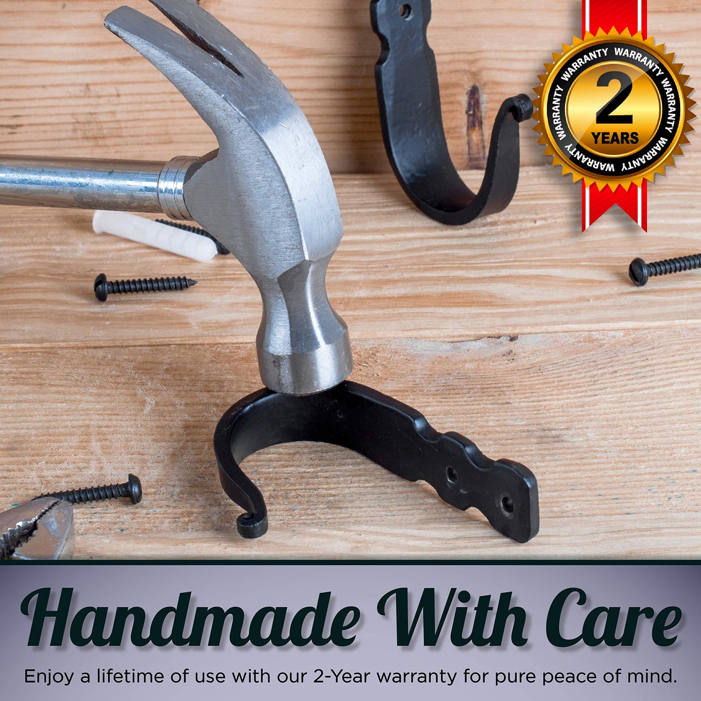 Stur-De Wrought Iron Wall Hooks – Heavy Duty Black Decorative Hooks for Hanging Coats, Bags, Hats & Towels | Rustic Metal Wall Hangers, Set of 3