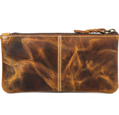 LEATHER TOWN Leather Pencil Case Pouch 8" x 4" - Leather Pen Case with Zipper (Antique Brown)