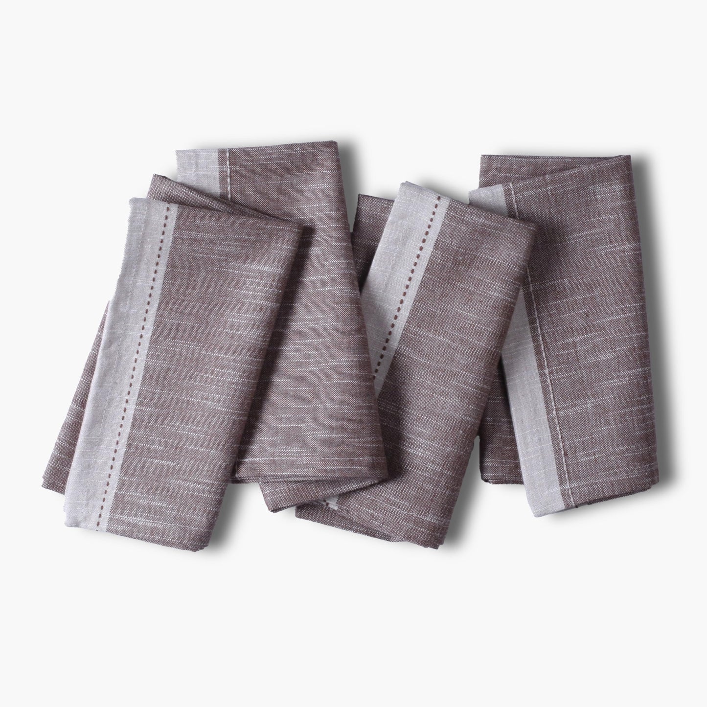 Ramanta Home Cloth Napkins Set of 4 Textured Cotton Brown 18x18 - Premium Contrast Border Easter Dinner Napkins for Spring Basket Decor Farmhouse Wedding, Soft Washable Table Linen for Everyday Use