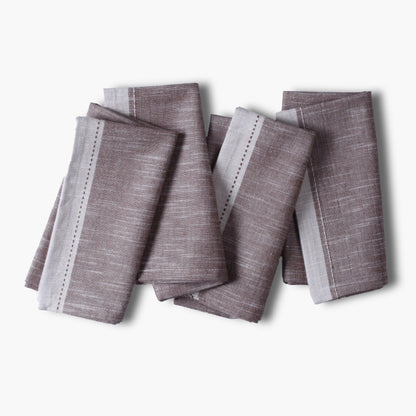 Ramanta Home Cloth Napkins Set of 4 Textured Cotton Brown 18x18 - Premium Contrast Border Easter Dinner Napkins for Spring Basket Decor Farmhouse Wedding, Soft Washable Table Linen for Everyday Use
