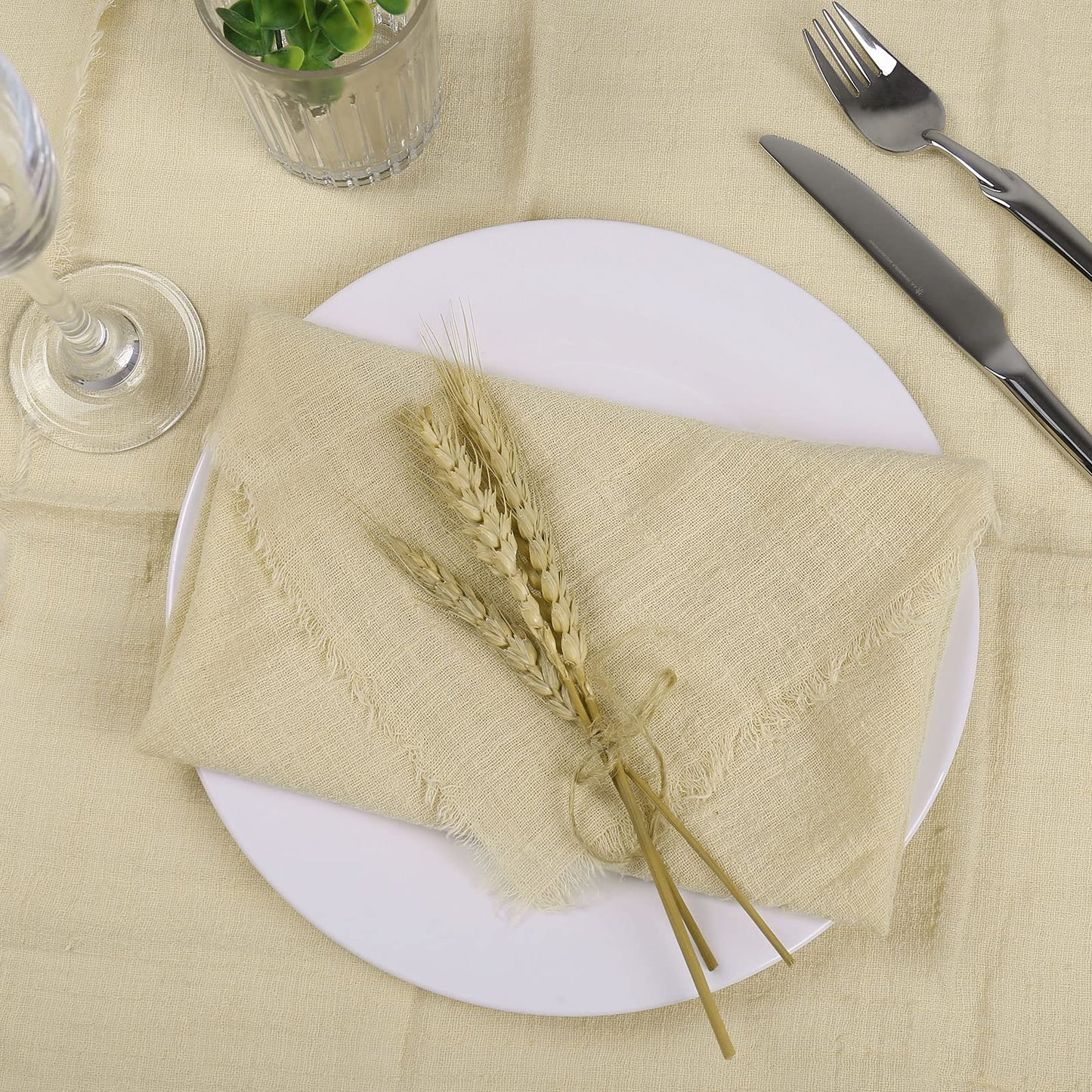 Handmade Cloth Napkins 100% Cotton Napkins with Fringe Set of 12,16.6 x 16.6 Inch Reusable Soft Napkins for Dinner,Rustic,Party,Weddings,Christmas,Thanksgiving Day,Halloween(Ivory)