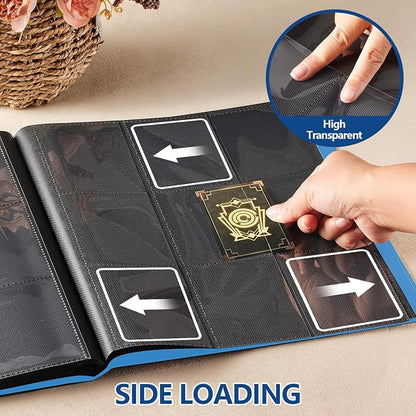 Card Binder, EDUDIIU 9 Pockets Premium Trading Card Binders, Cards Collection Binder Album, Side Loading Yugioh Holder Book for Sport, Football, Baseball Collector - Blue