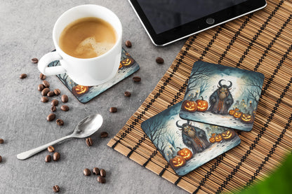 Caroline's Treasures Krampus The Christmas Demon Spooky Halloween Foam Coaster Set of 4 Cup Coasters for Indoor and Outdoor, Coaster for Tabletop Protection, Anti Slip, Mouse pad Material