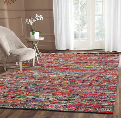 Ramanta Home Cotton Multi Color Chindi Hand Woven Rugs - 8x10 Feet Rectangle Hand Braided Bohemian Colorful Area Rug - Recycled Braided Chindi Rugs- Biodegradable Area Rugs Size 96x120 inch.