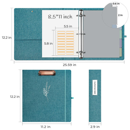 EYROZILL 3 Ring Binder 2 Inch, Binder for Letter Size (11" x 8.5") with 5 Tab Dividers, File Folder Labels and Low Profile Clipboards, Lavender Blue
