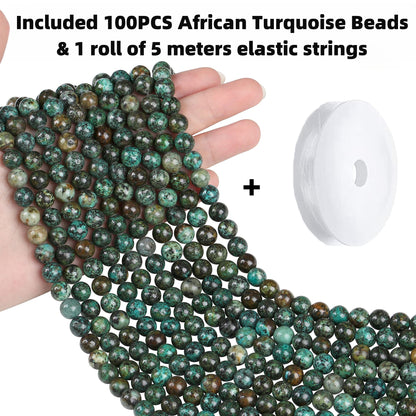 QINJIEJIE 60PCS African Turquoise Stone Beads 8mm Natural Beads Round Loose Gemstone Bead for Bracelet Beading Crystal Jewelry Making DIY Necklace Earrings 0.32"