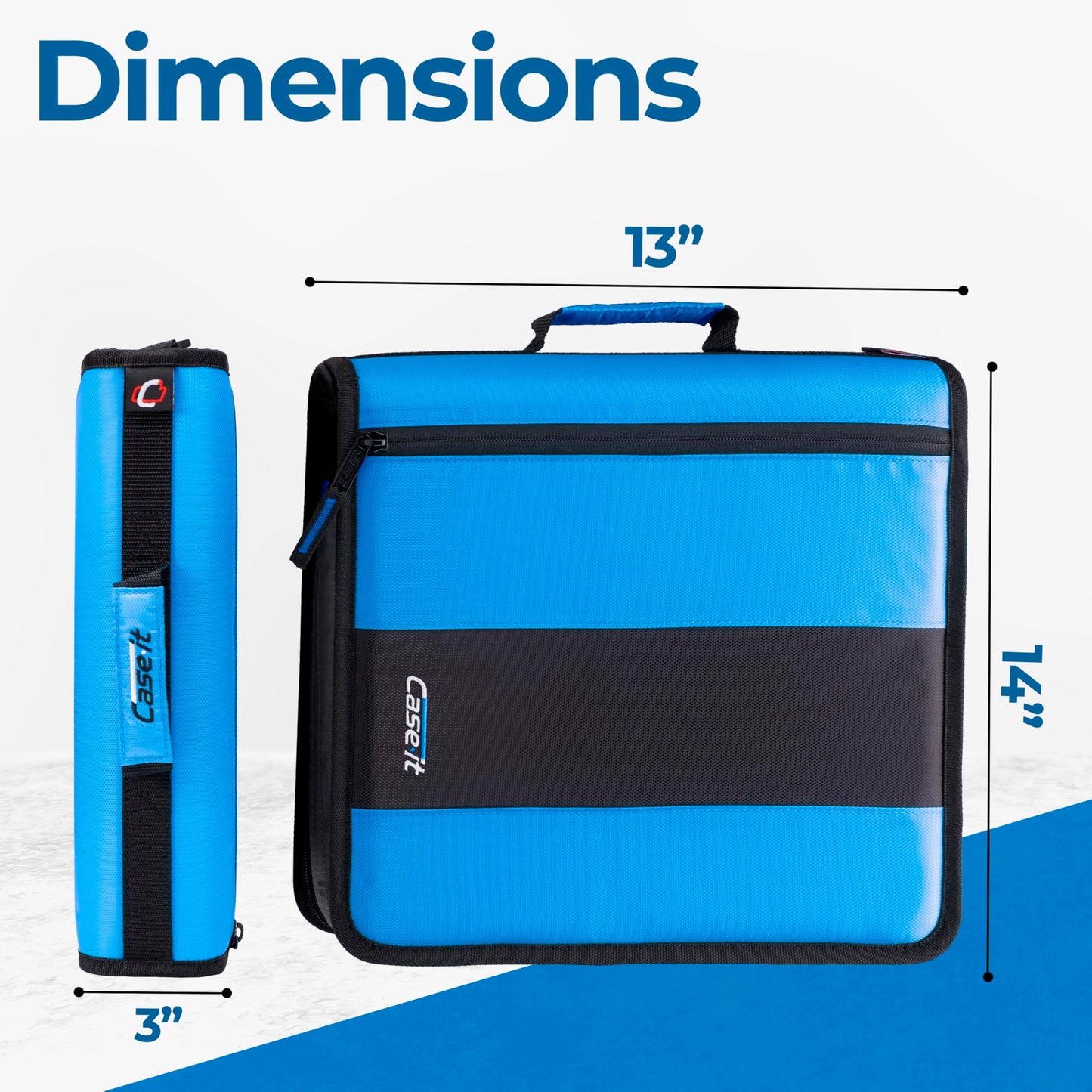 Case-it Classic Zipper Binder | 2-Inch O-Rings, 350 Sheet Capacity, Multiple Storage Pockets & Shoulder Strap | School & Office Organizer | D-251 Denim Blue