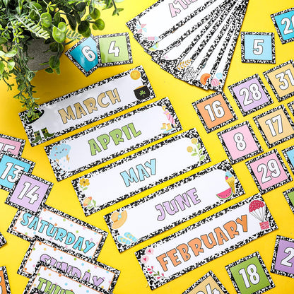 Ireer 54 Pcs Composition Calendar Magnets for Classroom Pastel Magnetic Fridge Calendar Months Days of The Week Number Magnets Date Indicators for Home Classroom Whiteboard Refrigerator Supplies