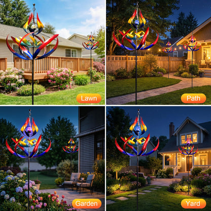 106" Solar Wind Spinners Outdoor Large Metal - Kinetic Wind Sculptures with Crackle Glass LED Globe, Heavy Duty Garden Decor for Outside Lawn Patio, Stable Stake Windmill Yard Art Gifts