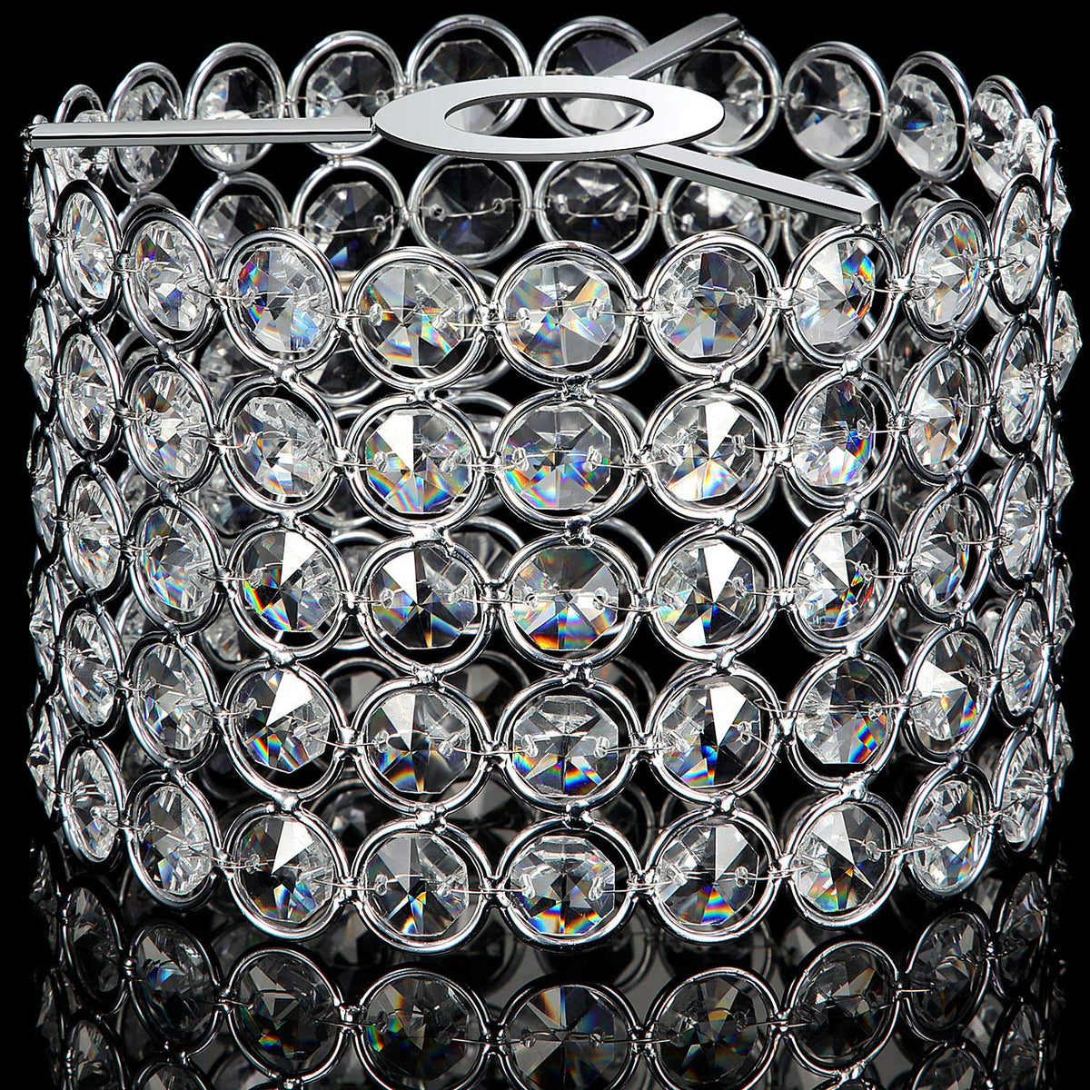 Boao Crystal Lamp Shade Chandelier, Warm White, 7 x 7 x 4.3 Inch, Silver, Model: Boao-Pendant Lights-p1432