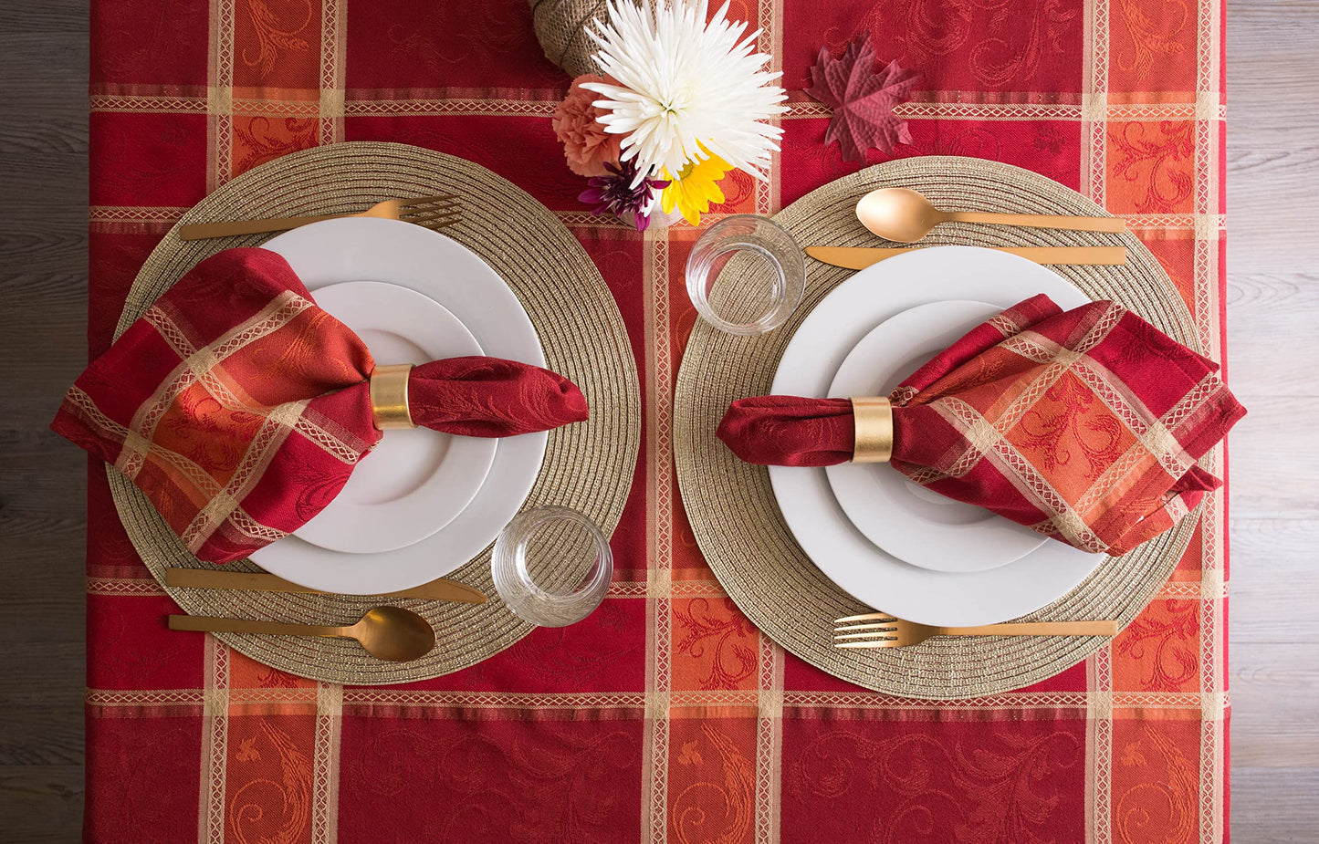 DII Traditional Harvest Wheat Jacquard Collection Thanksgiving Fall Table Décor Damask Cotton, Square Napkin Set, 20x20, Burnt Orange Pumpkin Vine, 6 Piece