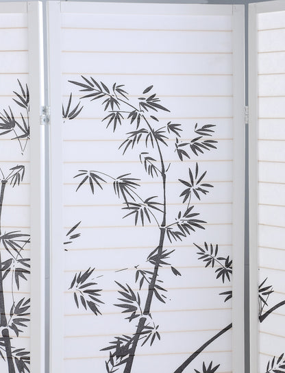 Roundhill Bamboo Print 4-Panel Framed Room Screen/Divider, white