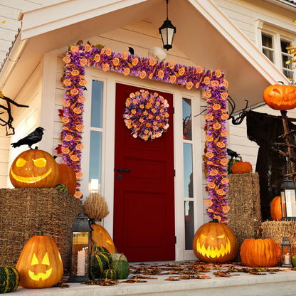 66 Ft Halloween Tinsel Garland, Purple Black Glitter Tinsel Garlands with Orange Pumpkin Metallic Twist Hanging Streamers Decoration for Halloween Party Home Indoor Outdoor Decor Supply