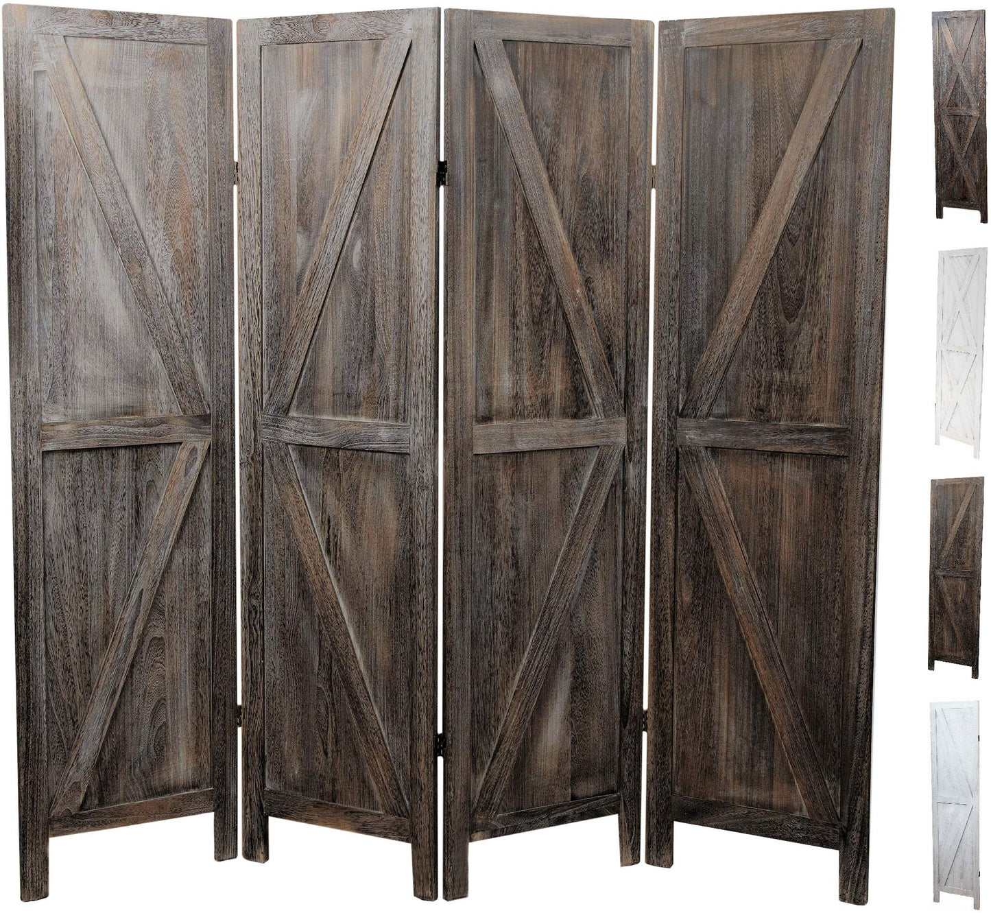 Premium Home 4-Panel Room Divider – Rustic Brown Barn Door, K Pattern Folding Privacy Screen, Partition Wall