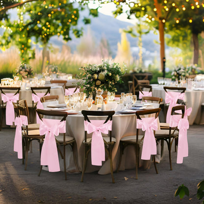 Counfeisly 50 Pcs Pink Satin Chair Sashes Bows Universal Chair Cover for Wedding Reception Events Banquets Party, Hotel Event Decorations, 6 x 108 inch