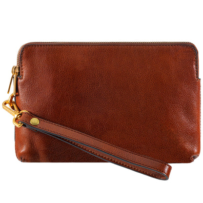 Time Resistance Leather Clutch for Men - Organizer Bag for Men - Wrist Bag - Briefcase Handmade in Italy (Cognac Brown) - Gift Box Included