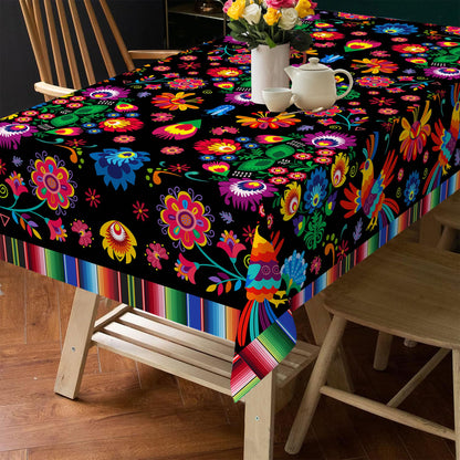 Hexagram Mexican Tablecloth 54x78 Inches Rectangle Halloween Cinco De Mayo Fiesta Waterproof Table Cloth for Home Party Dinner Decorations Black