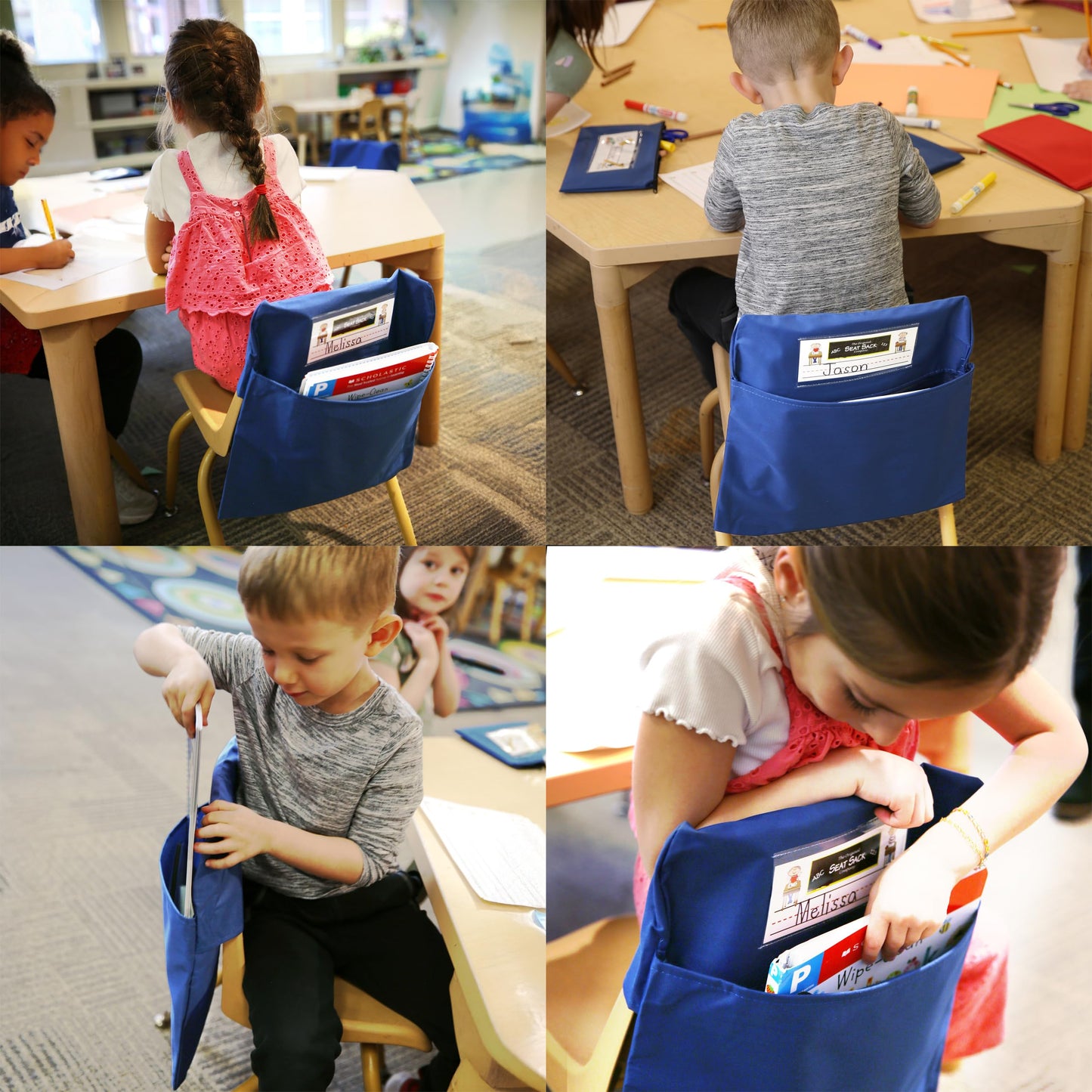 Seat Sack Student Chair Storage Pocket - 12", Classroom Chair Organizer for Student Desks, Durable Over-the-Chair Storage, Blue, 1-Pack