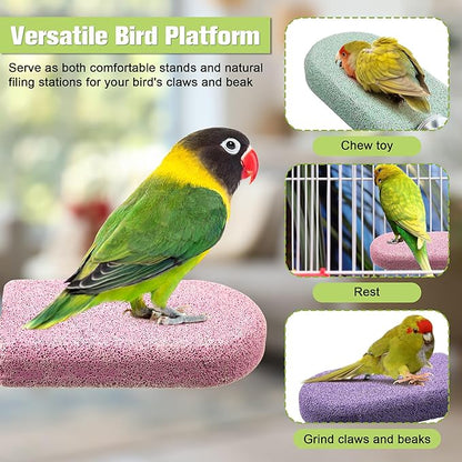 4 Pack Bird Beak Grinding Stone, Pumice Lava Ledge for Birds, Chinchillas, Hamsters, Parrots, Bird Perch Stand Climbing Ledge, Teeth & Beak Grinding Block(Long)