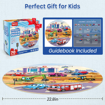 SYNARRY Vehicle Floor Puzzle for Kids Ages 3-5, Large 70 Piece Puzzle for Kids Ages 4-6, Preschool Toys Gifts for 3 4 5 6 7 8 Years Old Boys Girls Children, Easter Basket Stuffers for Boys Girls