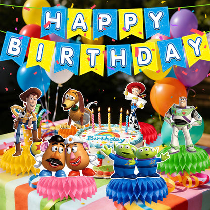 9Pcs Toy Honeycomb Centerpieces, Cartoon Movie Theme Birthday Party Supplies, Double-Sided 3D Table Decorations & Favors for Kids