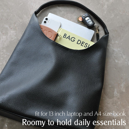 Hobo Bags for Women Soft Vegan Leather Shoulder Handbag Slouchy Tote Purses (Black)