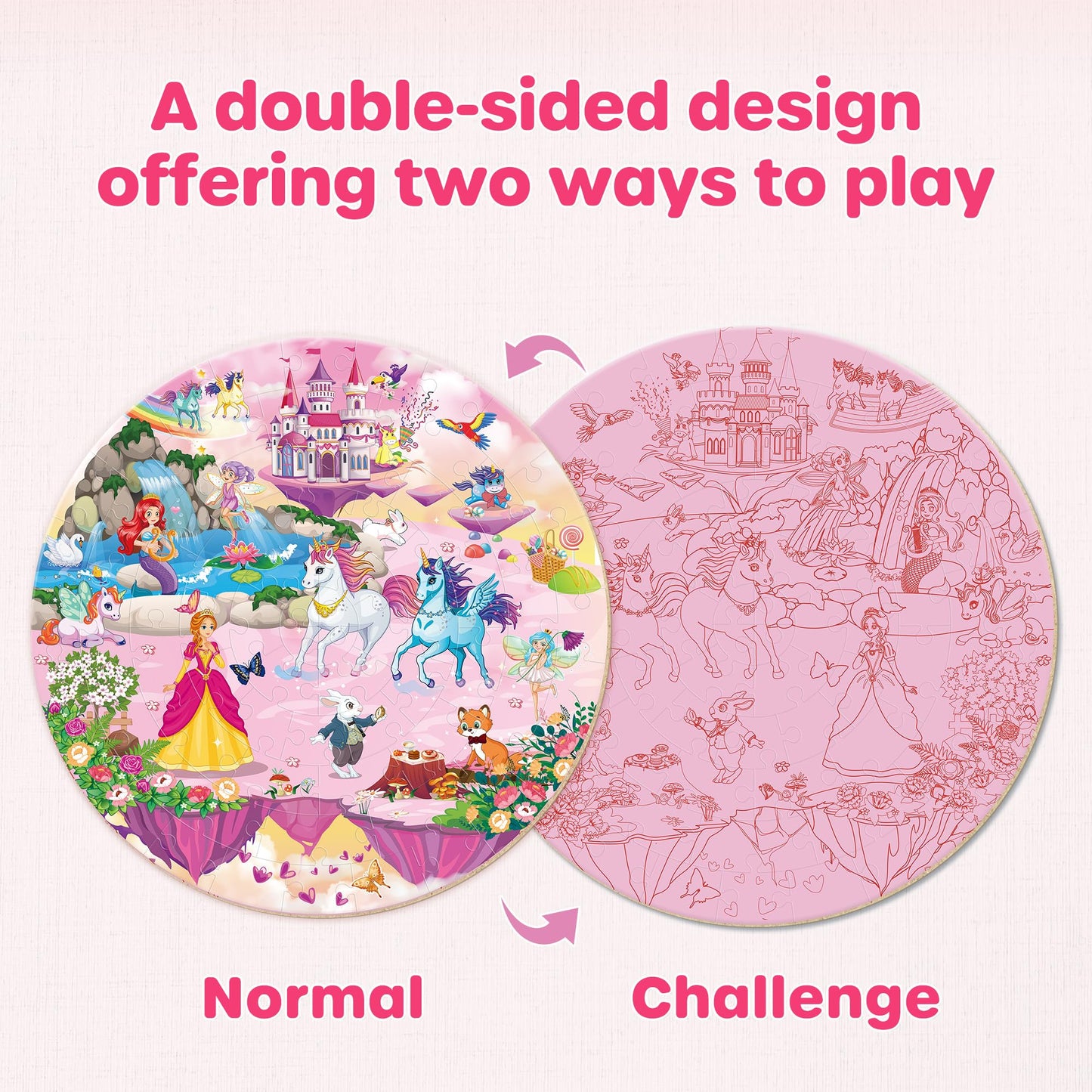 SYNARRY Unicorn Princess Mermaid Fairy Floor Puzzle for Kids Ages 3-5, Large 70 Piece Wooden Puzzle for Kids Ages 4-6, Preschool Toys Gifts for 3 4 5 6 7 8 Years Old Boys Girls Children