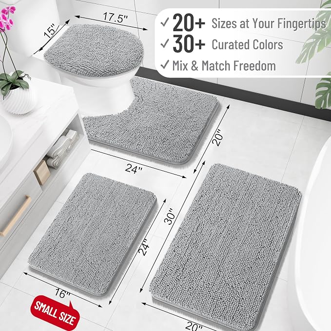 OLANLY Bathroom Rugs 32x20, Extra Soft Absorbent Chenille Bath Rugs, Rubber Backing Quick Dry, Machine Washable Bath Mats for Bathroom Floor, Tub and Shower, Home Decor Accessories, Light Grey