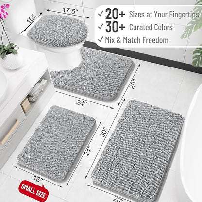 OLANLY Small Bathroom Rugs 24x16, Extra Soft Absorbent Chenille Bath Rugs, Rubber Backing Quick Dry, Machine Washable Bath Mats for Bathroom Floor, Tub and Shower, Home Decor Accessories, Light Grey