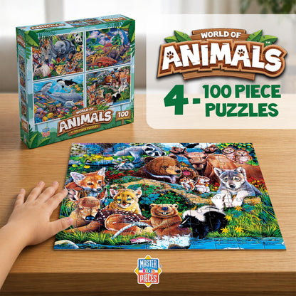 MasterPieces Jigsaw Puzzle Set for Kids, 4-Pack of 100 Piece Puzzles, Educational Animal Theme, Fun Game, Gift Idea, 8" x 10"