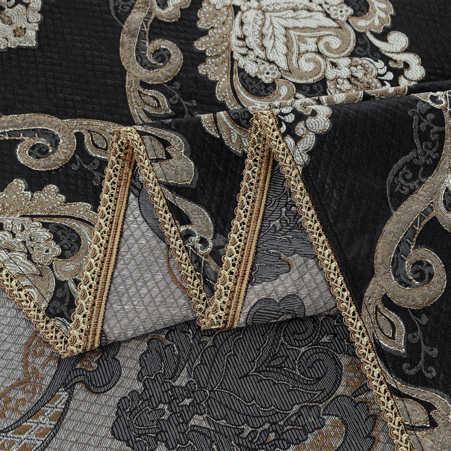 Loom and Mill Black Tablecloth 60 x 120 Inches, Classic Jacquard Rectangle Table Cover with Handmade Tassels for Halloween Dining Room Banquet Decorations (Black, 60"x120")