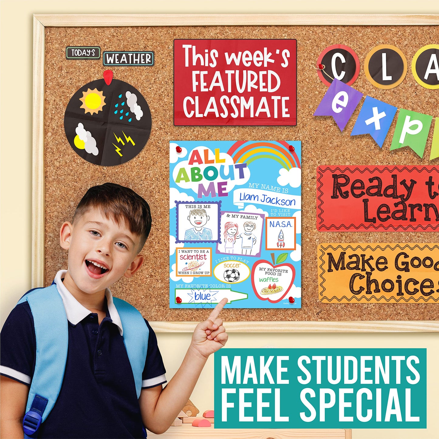 Hadley Designs All About Me Posters for Classroom Must Haves - 20 Star Student Poster, 100 Days of School Items, Star of The Week Poster Elementary Classroom Decor, End of School Year Teacher Supplies