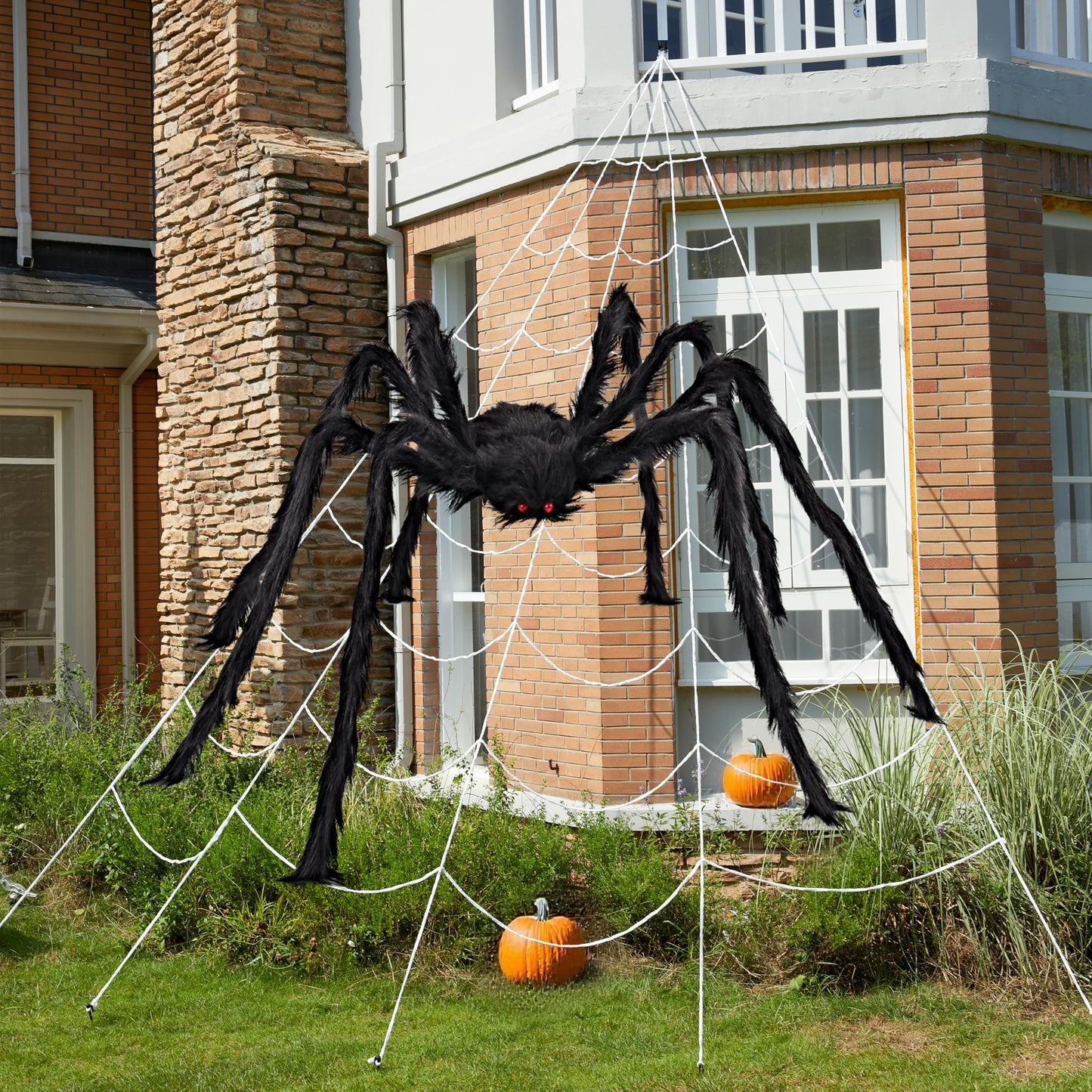 JOYIN Halloween Spider Web and 59'' Giant Spider, 16.4 x 15.7 Ft Large Triangular Web for Outdoor Decoration, Giant Spiderweb for Patio, Garden, Yard, Haunted House Decor, Indoor Home Party Supplies