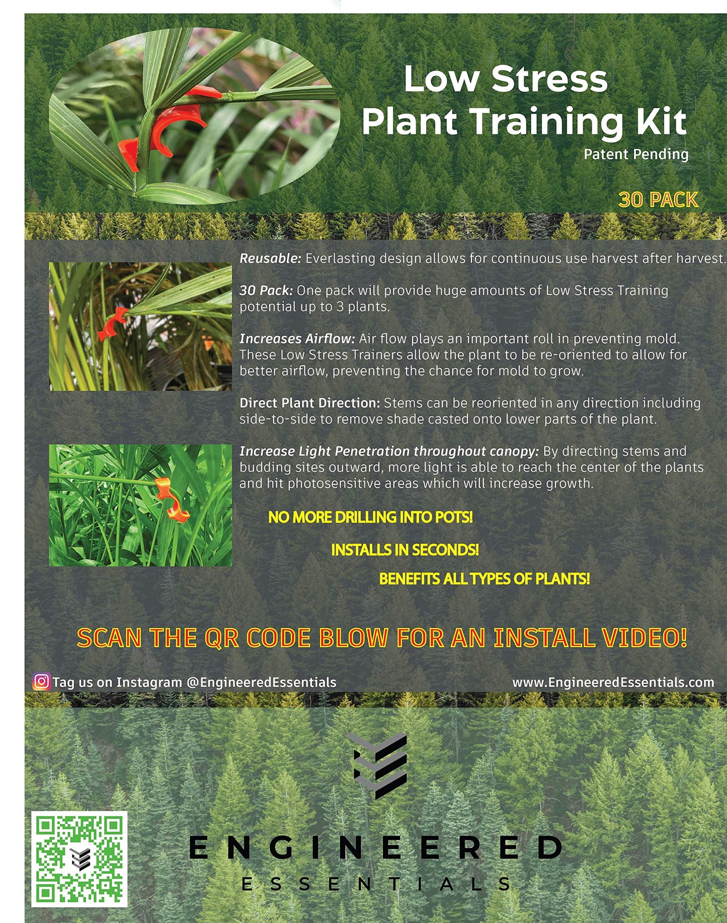 Engineered Essentials USA Made The Original 90 Degree Plant Trainer- for Low Stress Training (LST) and Plant Training