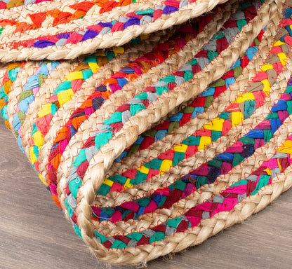 Savi Home Farmhouse Jute Cotton Chindi Rug 4x6 Oval Multicolor, Handwoven Braided Area Rug for Living Room, Kitchen, Entryway & Bathroom