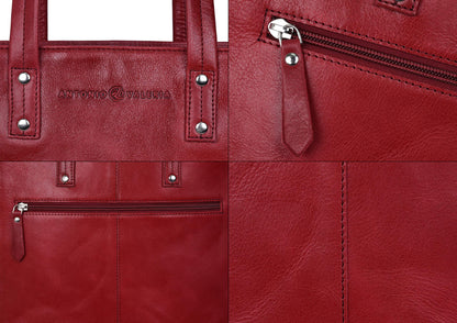 ANTONIO VALERIA Ava Red Crunch Aniline Leather Tote/Top Handle Shoulder Bag for Women