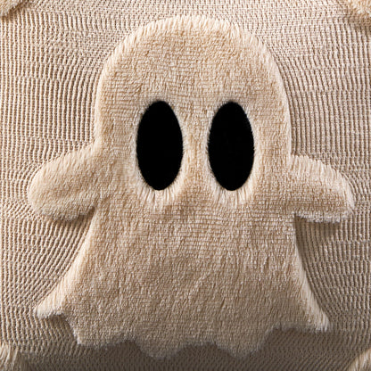 DFXSZ Halloween Pillow Covers 18x18 inch Set of 2 Black Eyes Beige Ghost Throw Pillow Cases Soft Plush Faux Fur Wool Couch Cushion Case for Chair Sofa Bedroom Living Room Home Decor PTK058B18