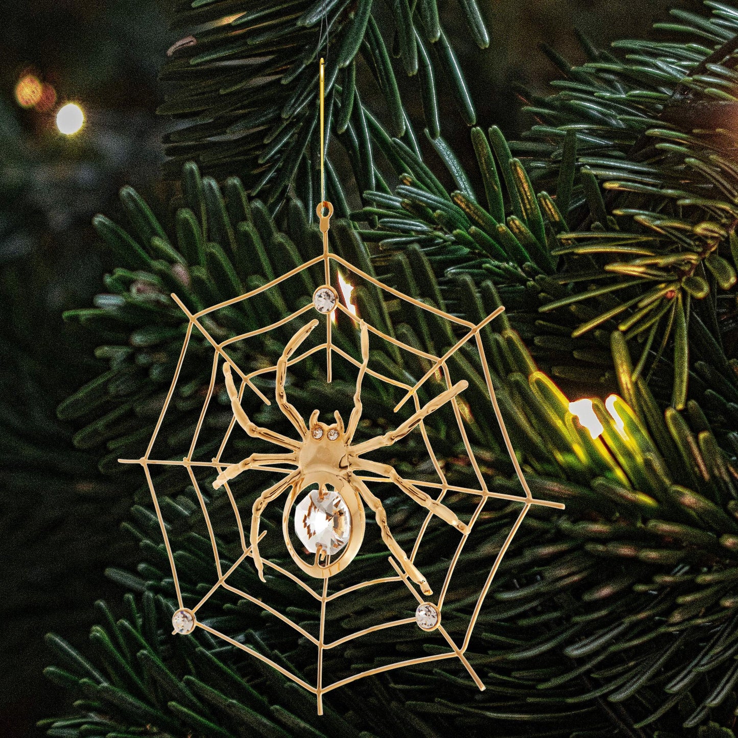 Matashi Christmas Decorations Spider On Web Ornament 24K Gold Plated Crystal Studded - Miracle Tinsel Legend Story,Tree Décor, Perfect for Christmas Gifts, Holiday Gifting, Seasonal Home Accents