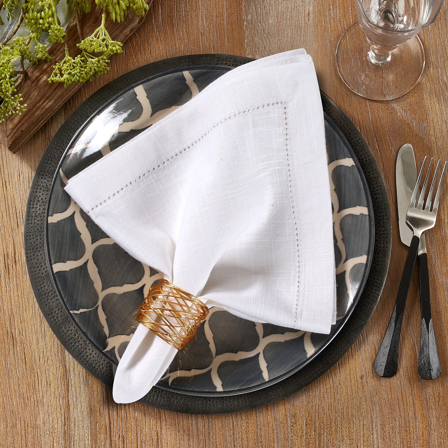 Lightnpro White Hemstitched Cotton Napkins Set of 6 – 18x18 Inch Dinner Cloth Napkins, Soft & Washable, Elegant Table Napkins for Dining, Wedding, Special Occasions & Everyday Use