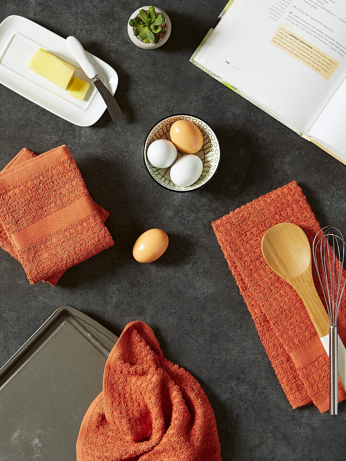DII Basic Terry Collection Waffle Dishtowel Set, 15x26, Solid Spice, 4 Piece