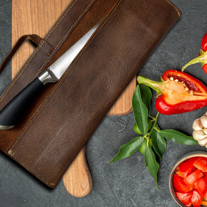 Leather Chef Knife Roll Bag – Single Slot Handmade Knife Sheath | Knife Wrap Case for Kitchen, Travel, BBQ & Camping | Cook & Butcher Knife Organizer | Chef Gift for Men & Women | Brown