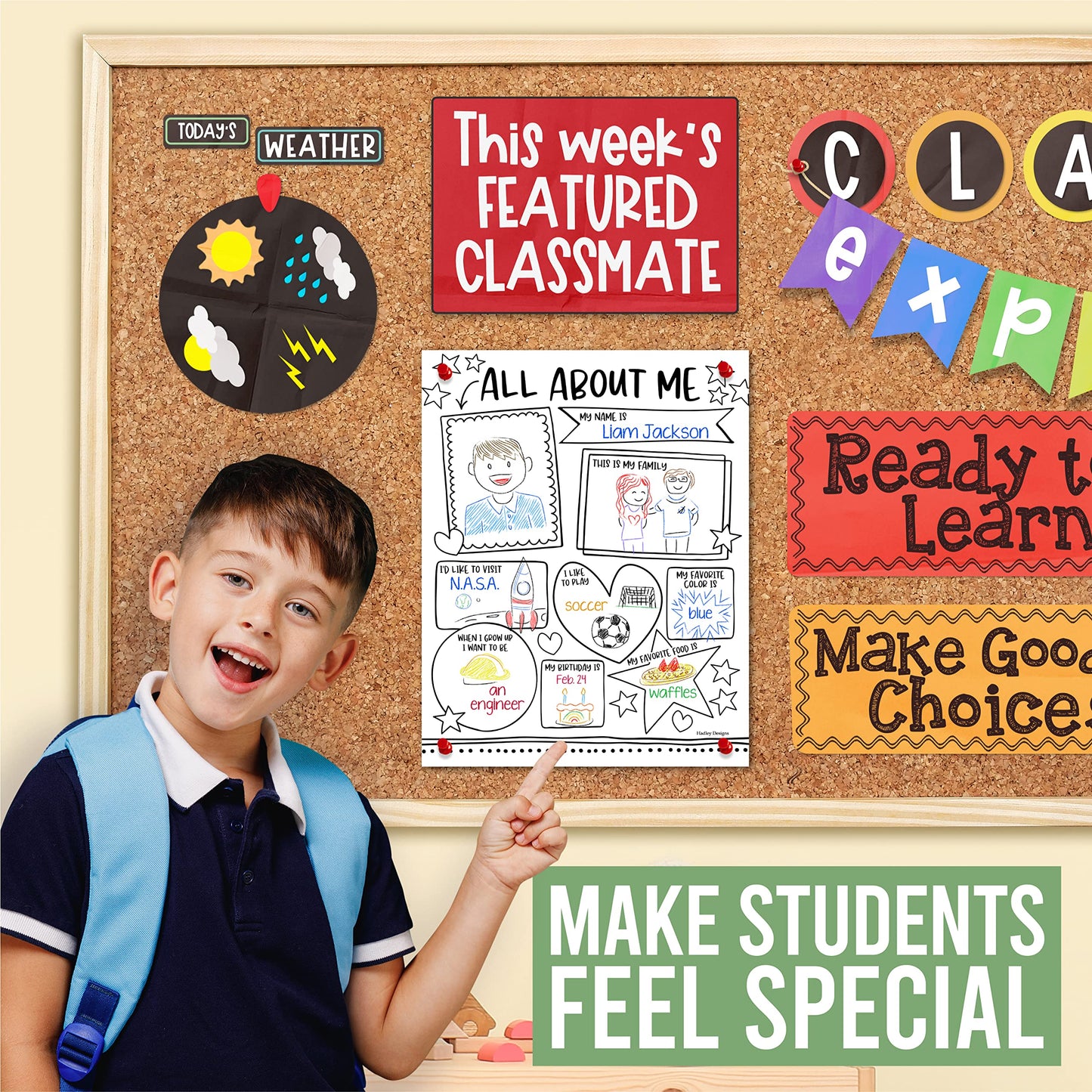 Hadley Designs All About Me Posters for Classroom Must Haves - 20 Star Student Poster, 100 Days of School Items, Star of The Week Poster Elementary Classroom Decor, End of School Year Teacher Supplies