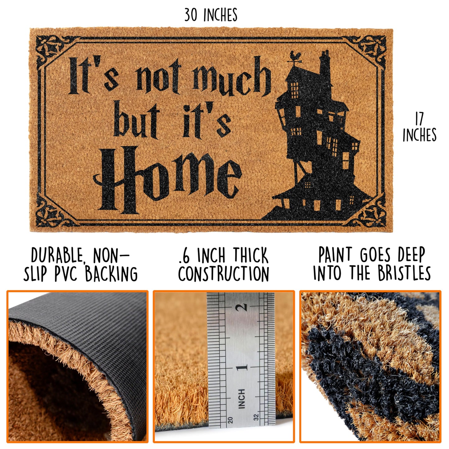 MAINEVENT It's Not Much but It's Home Door Mat 30x17 Inch, Nerd Welcome Mat for Covered Outdoor Area, Wizarding Rug, Wizarding Geeky Doormat, Geek Outdoor Decor, Funny Nerd Gift