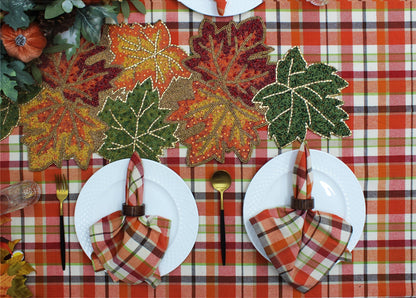 COTTON CRAFT Harvest Plaid Cloth Napkin - Set of 12 Pure Cotton Dinner Napkins - Everyday Fall Halloween Thanksgiving Holiday Party Table Napkin Gift - Reusable Napkin - 17x17 - Rust Orange Multi