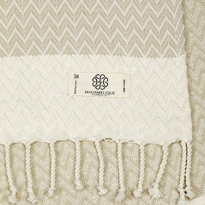 Madamelique Exclusive Hand Towels Set of 2-18 x 40 Inches - Decorative Bathroom Peshtemal Towel for Hand, Face, Hair, Yoga, Tea, Dishcloth, Kitchen and Bath - 100% Pure Cotton (Beige)